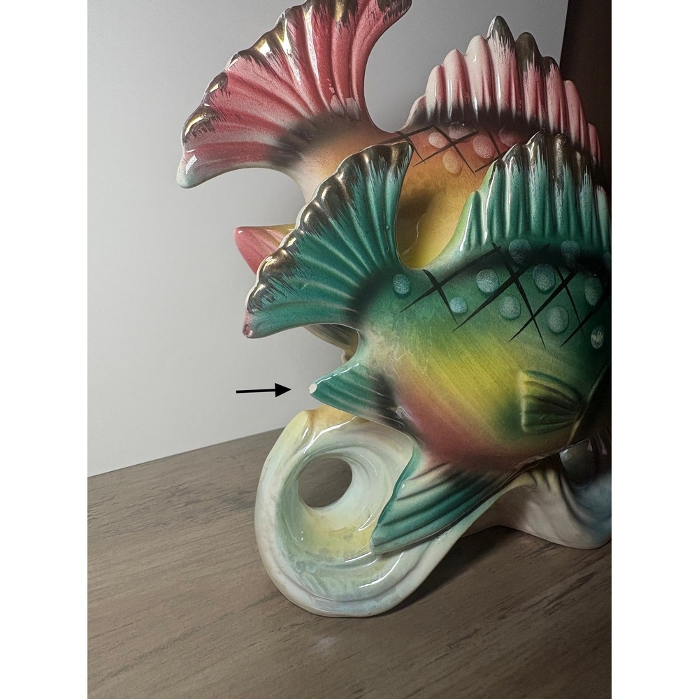 Vintage Ceramic Double Fish Figurine Japan Hand Painted Tropical MCM - Picture 6 of 6